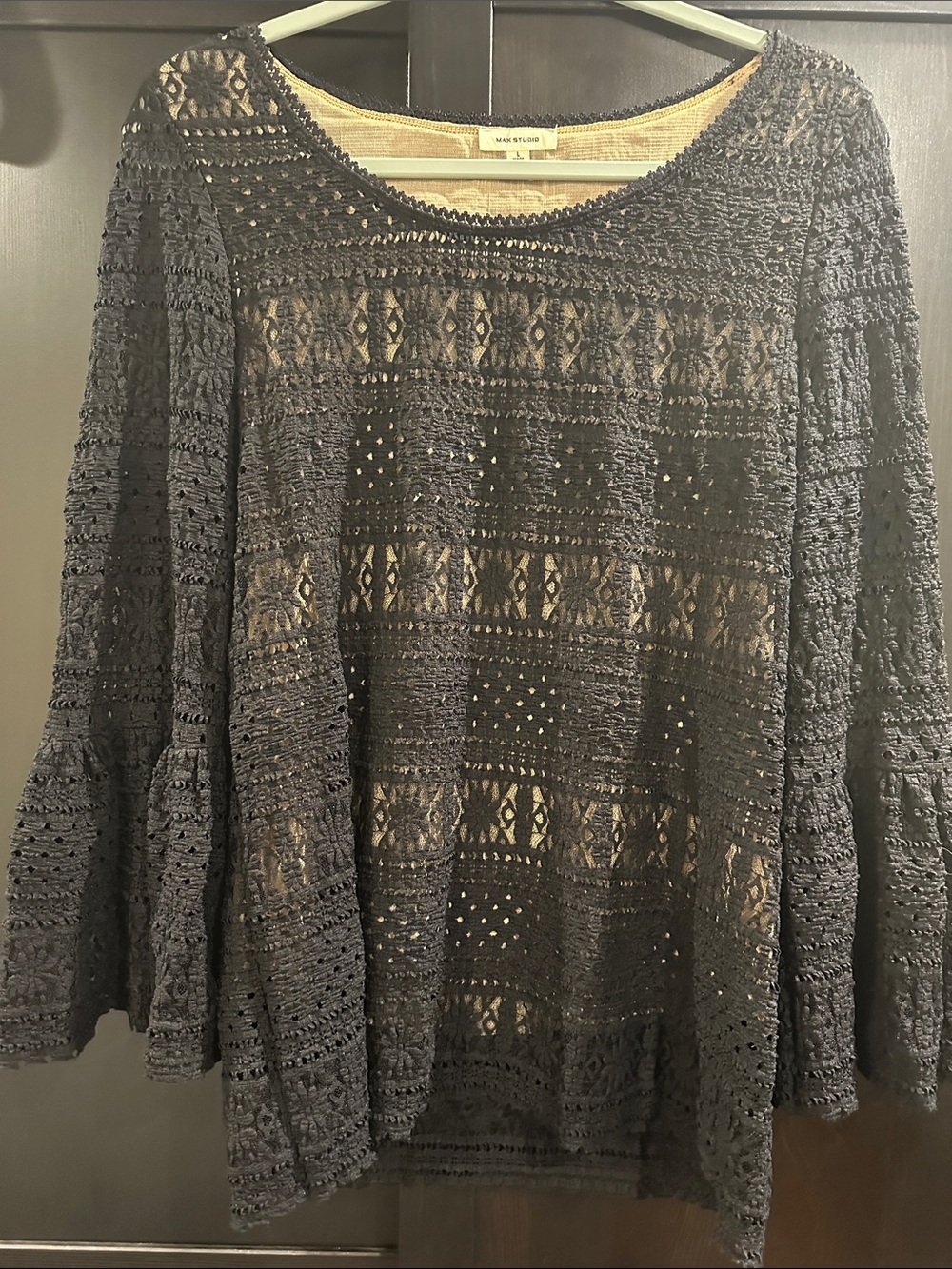 Max Studio Black Crochet Bell-Sleeve Tunic